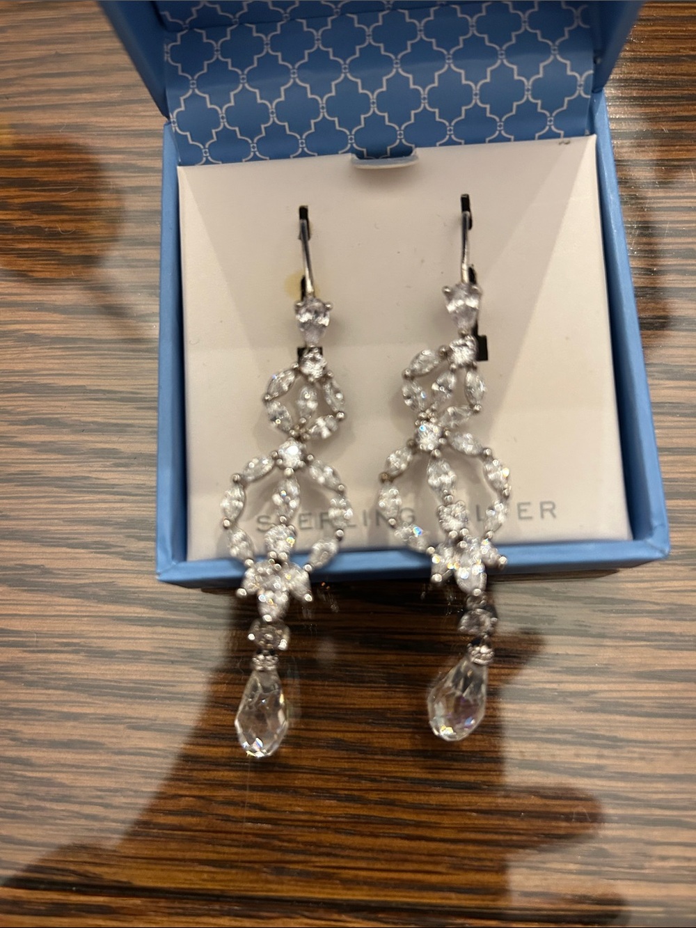 Chateau Sterling Silver Crystal Teardrop Dangle Earrings